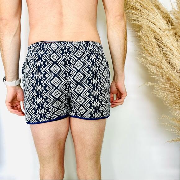 VINTAGE WAI Blue White Print Woven Print Unisex Handmade Mini Short Shorts L - Picture 10 of 10